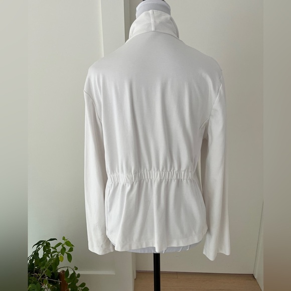 CHICO’S Open Front Waterfall Collar White Jacket Blazer Elastic Back Detail - Picture 3 of 15